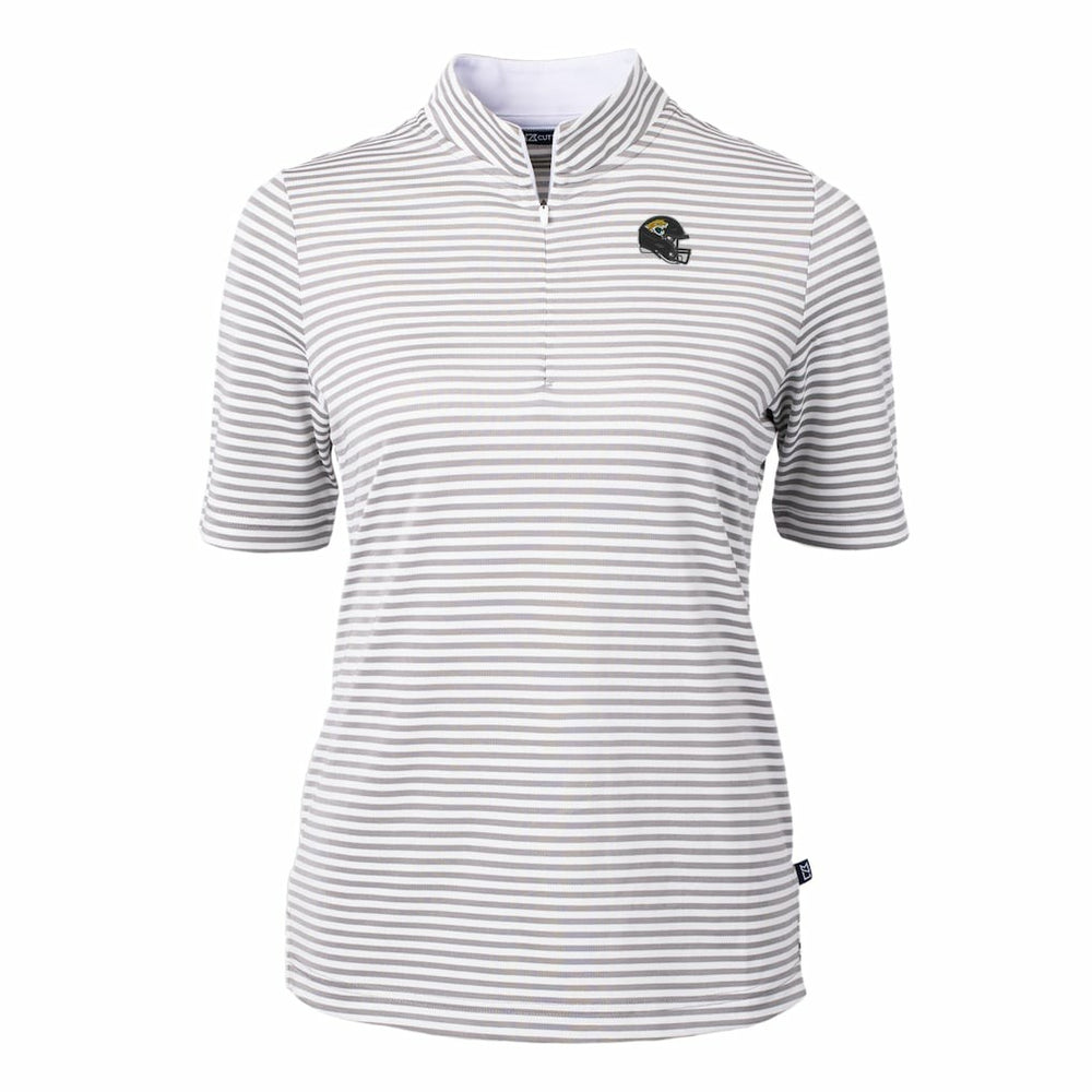 Jacksonville Jaguars Cutter & Buck Women's Virtue Eco Pique Stripe Recycled Quarter-Zip Top Gray