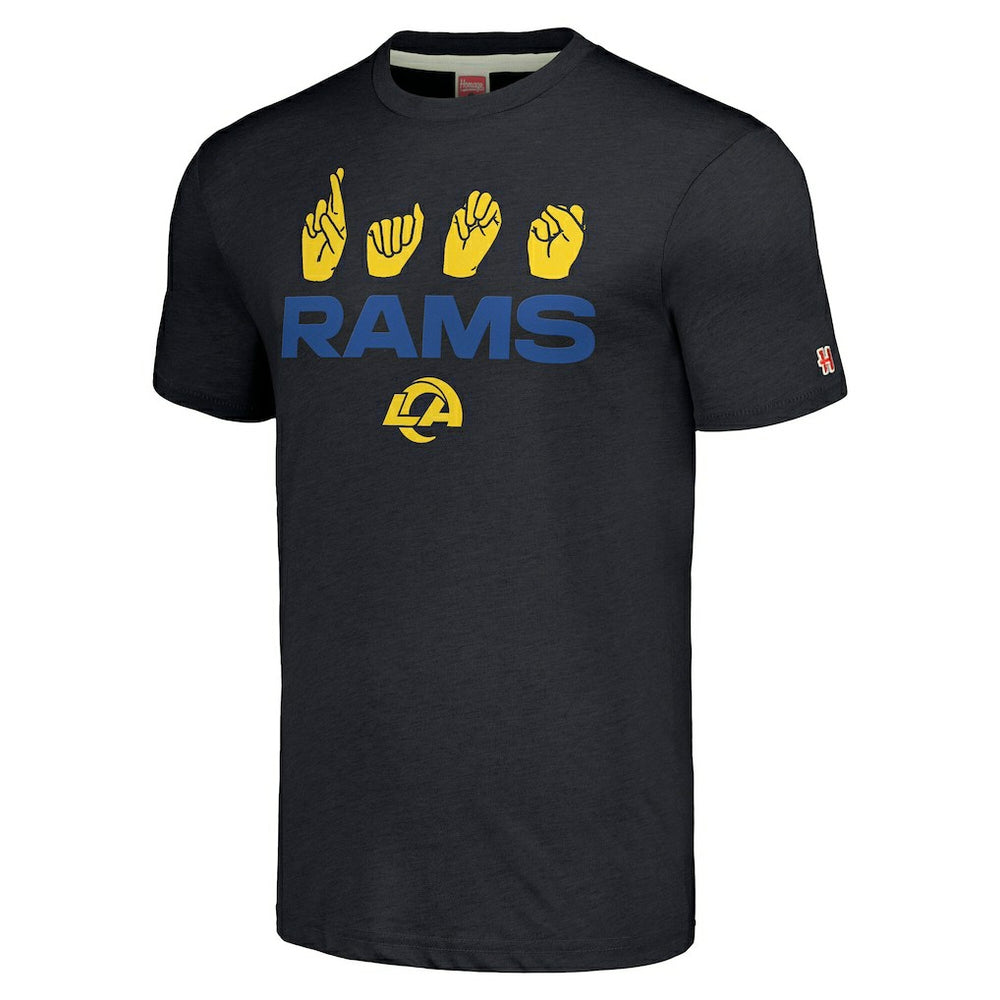 Los Angeles Rams Homage Unisex The NFL ASL Collection by Love Sign American Sign Language T-Shirt Charcoal