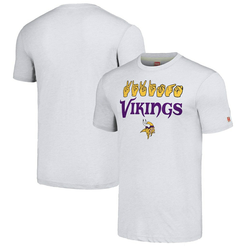 Minnesota Vikings Homage Unisex The NFL ASL Collection by Love Sign American Sign Language T-Shirt Ash