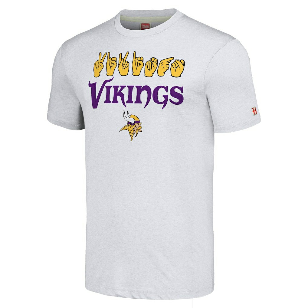 Minnesota Vikings Homage Unisex The NFL ASL Collection by Love Sign American Sign Language T-Shirt Ash