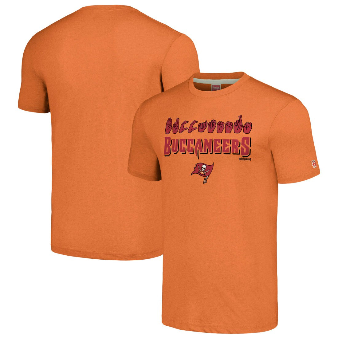 Tampa Bay Buccaneers Homage Unisex The NFL ASL Collection by Love Sign American Sign Language T-Shirt Orange