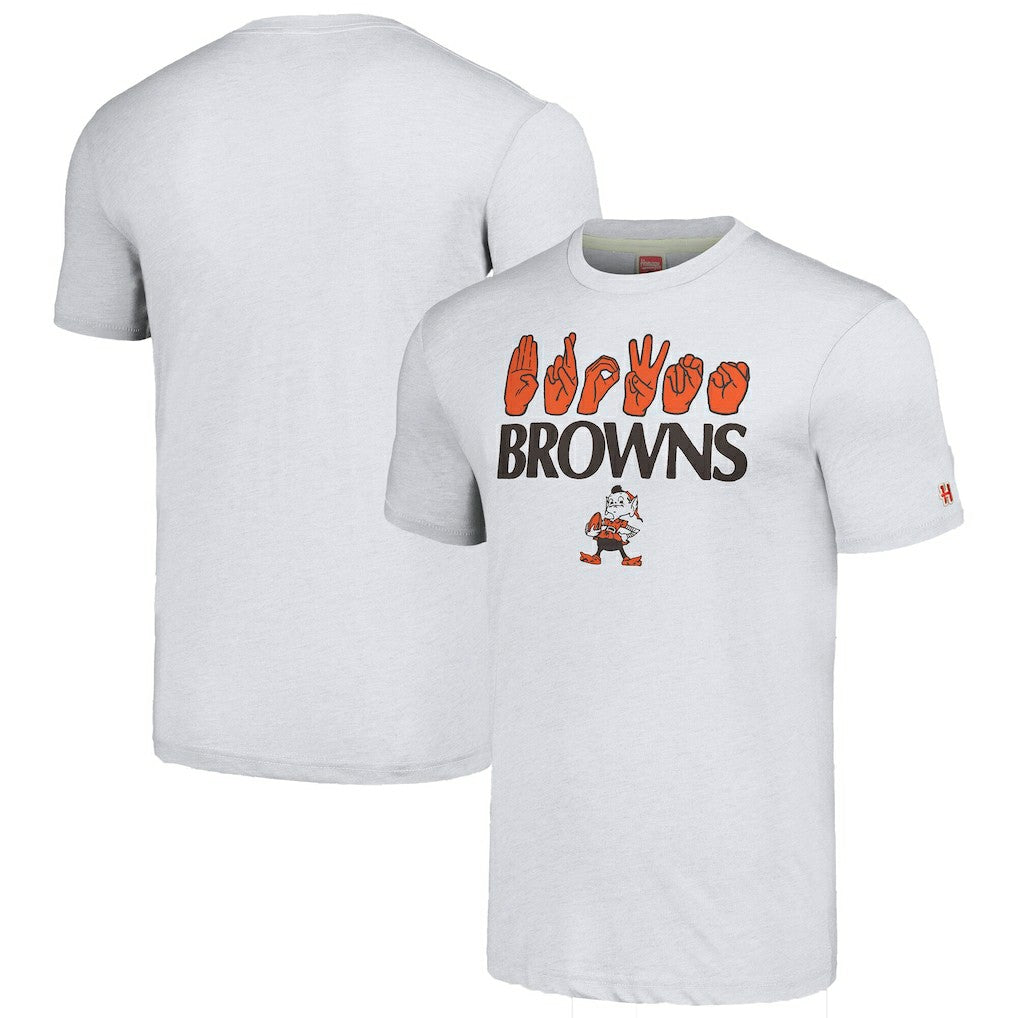 Cleveland Browns Homage Unisex The NFL ASL Collection by Love Sign American Sign Language T-Shirt Ash