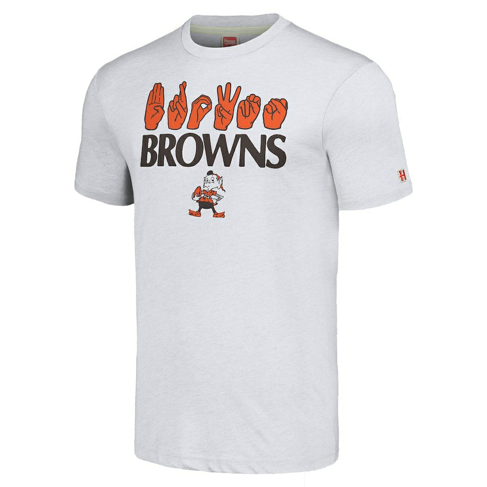 Cleveland Browns Homage Unisex The NFL ASL Collection by Love Sign American Sign Language T-Shirt Ash