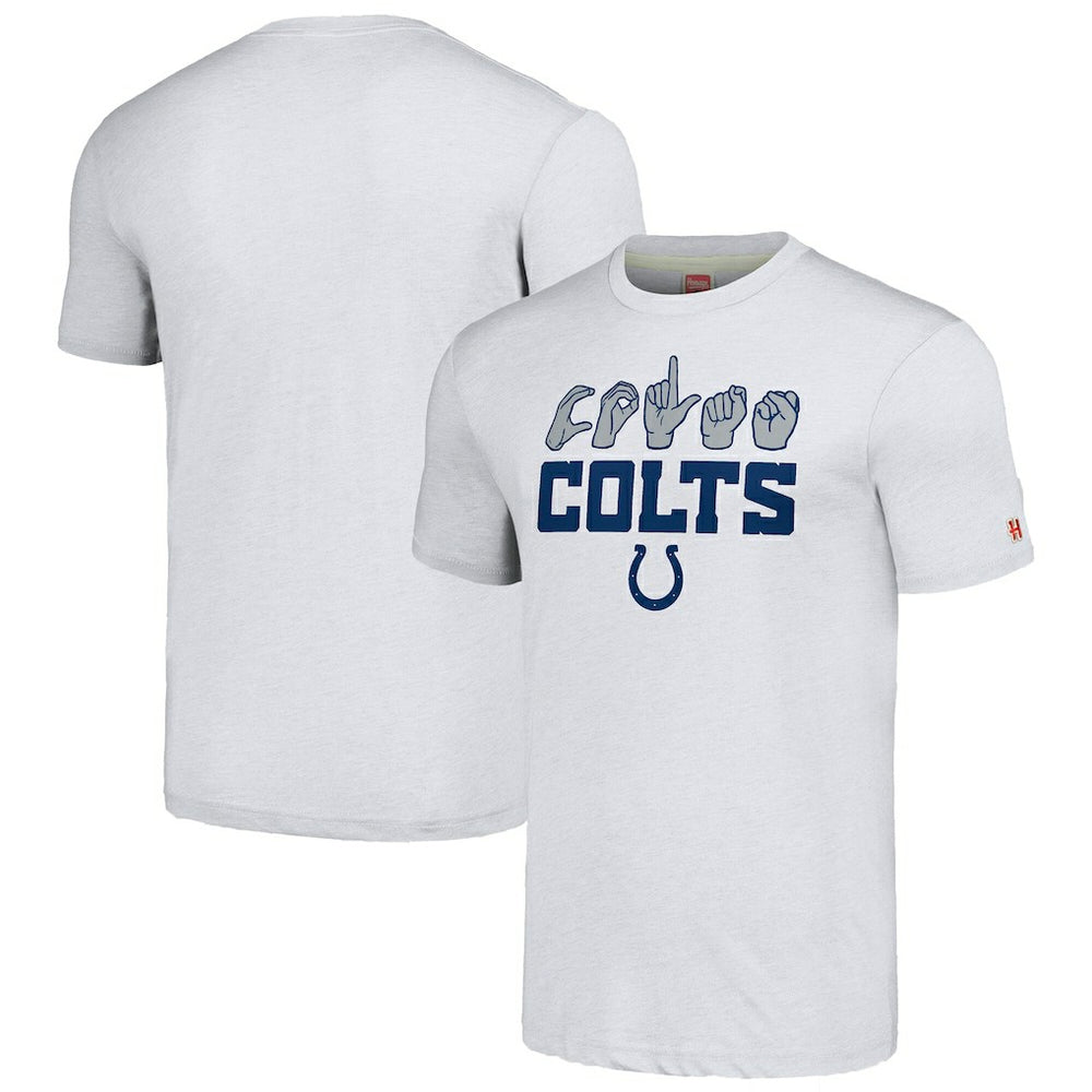 Indianapolis Colts Homage Unisex The NFL ASL Collection by Love Sign American Sign Language T-Shirt Ash