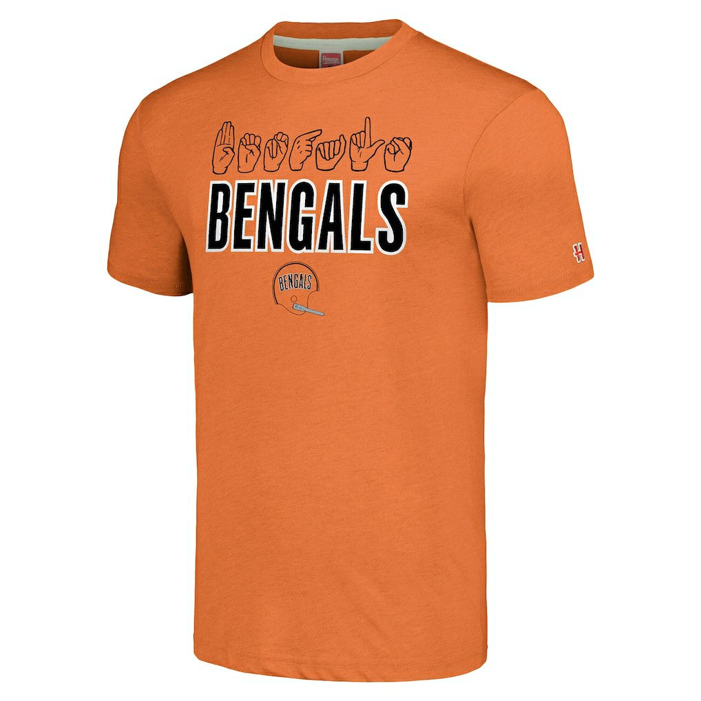 Cincinnati Bengals Homage Unisex The NFL ASL Collection by Love Sign American Sign Language T-Shirt Orange