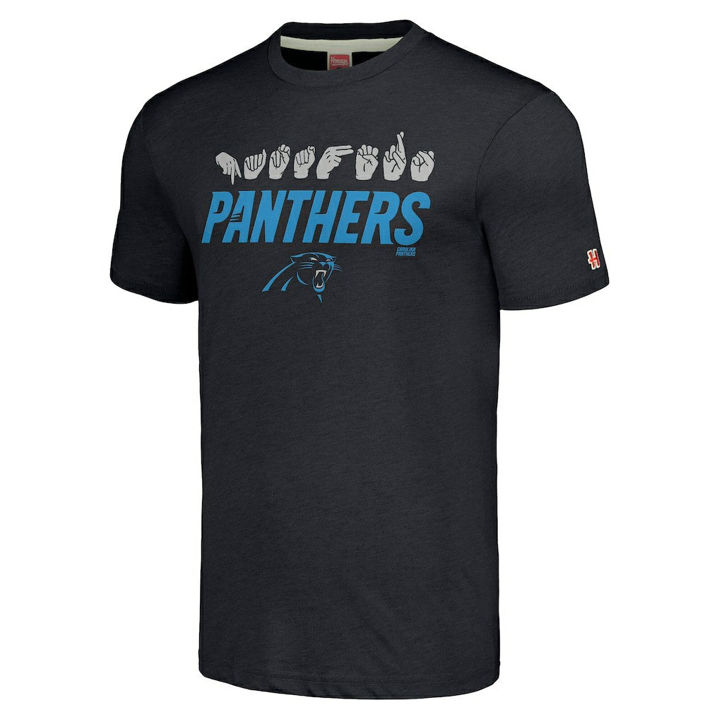 Carolina Panthers Homage Unisex The NFL ASL Collection by Love Sign American Sign Language T-Shirt Charcoal