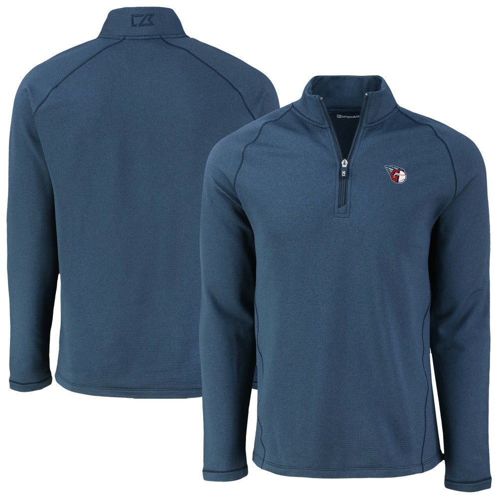 Cleveland Guardians Cutter & Buck Peshastin Eco Fleece Recycled Raglan Quarter-Zip Top - Heather Navy Tops