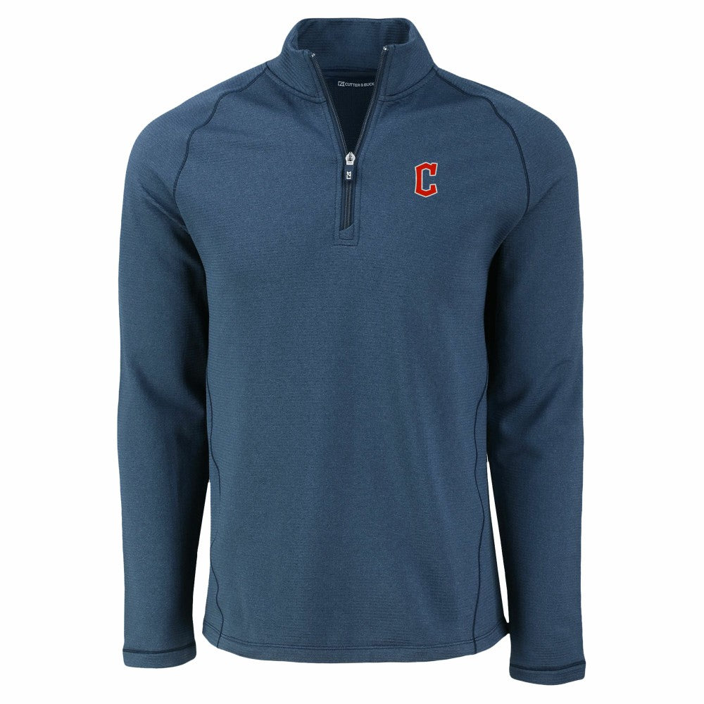 Cleveland Guardians Cutter & Buck Peshastin Eco Fleece Recycled Raglan Quarter-Zip Top - Heather Navy Tops