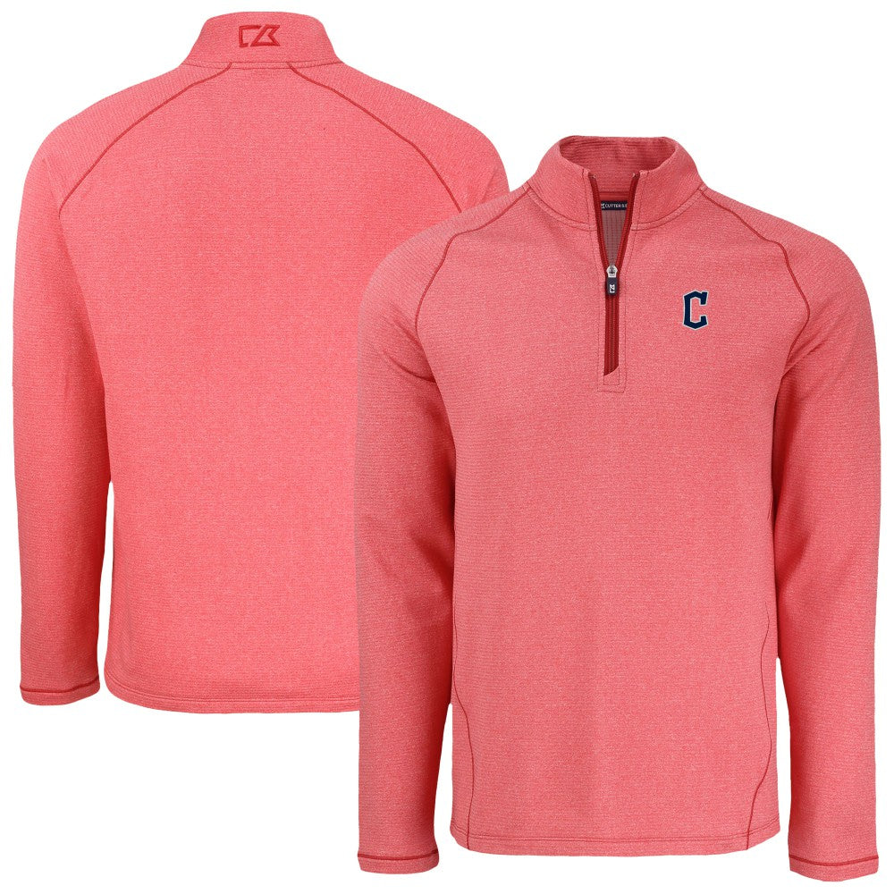 Cleveland Guardians Cutter & Buck Peshastin Eco Fleece Recycled Raglan Quarter-Zip Top - Heather Red Tops