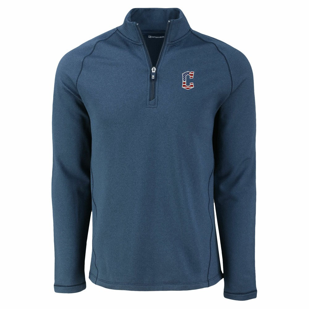 Cleveland Guardians Cutter & Buck Peshastin Eco Fleece Recycled Raglan Quarter-Zip Top - Heather Navy Tops