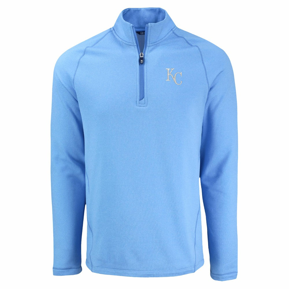 Kansas City Royals Cutter & Buck Peshastin Eco Fleece Recycled Raglan Quarter-Zip Top - Heather Light Blue Tops