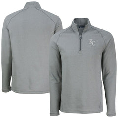 Kansas City Royals Cutter & Buck Peshastin Eco Fleece Recycled Raglan Quarter-Zip Top - Heather Gray Tops