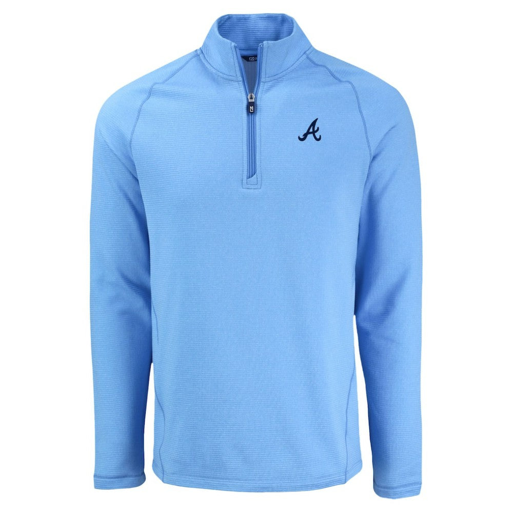 Atlanta Braves Cutter & Buck Peshastin Eco Fleece Recycled Raglan Quarter-Zip Top - Heather Light Blue Tops