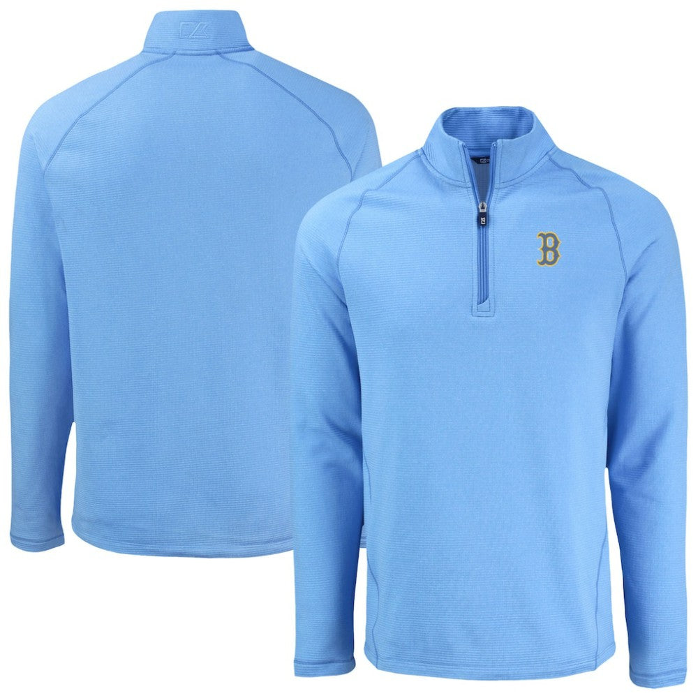 Boston Red Sox Cutter & Buck Peshastin Eco Fleece Recycled Raglan Quarter-Zip Top - Heather Light Blue Tops