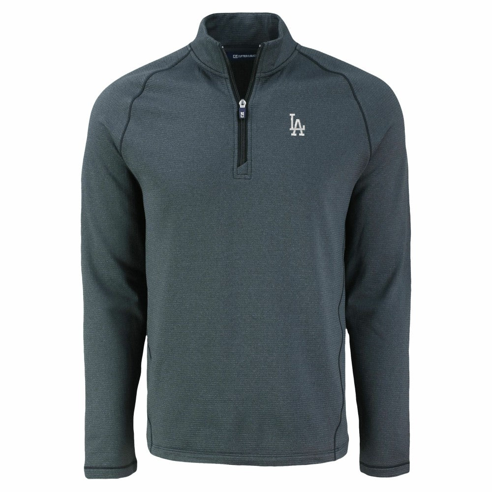 Los Angeles Dodgers Cutter & Buck Peshastin Eco Fleece Recycled Raglan Quarter-Zip Top - Heather Black Tops