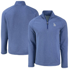 Los Angeles Dodgers Cutter & Buck Peshastin Eco Fleece Recycled Raglan Quarter-Zip Top - Heather Blue Tops