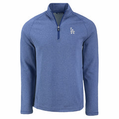 Los Angeles Dodgers Cutter & Buck Peshastin Eco Fleece Recycled Raglan Quarter-Zip Top - Heather Blue Tops