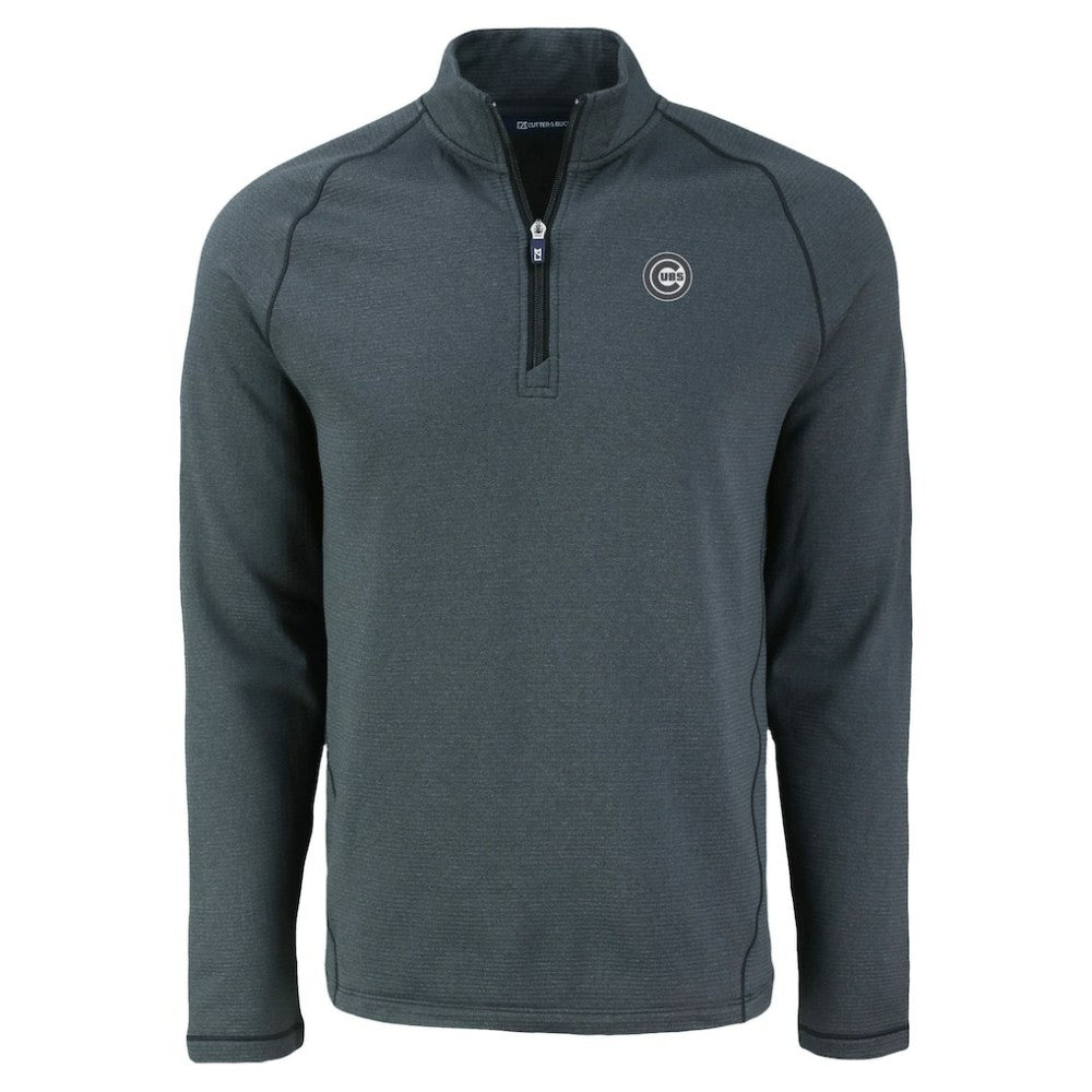 Chicago Cubs Cutter & Buck Peshastin Eco Fleece Recycled Raglan Quarter-Zip Top - Heather Black Tops