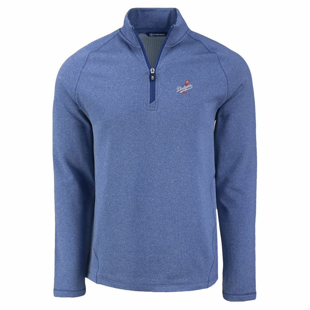Los Angeles Dodgers Cutter & Buck Peshastin Eco Fleece Recycled Raglan Quarter-Zip Top - Heather Royal Tops