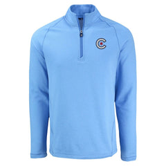 Chicago Cubs Cutter & Buck Peshastin Eco Fleece Recycled Raglan Quarter-Zip Top - Heather Light Blue Tops