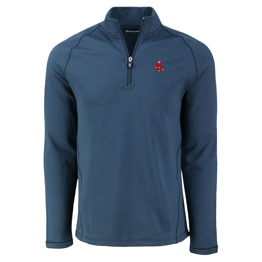 Boston Red Sox Cutter & Buck Peshastin Eco Fleece Recycled Raglan Quarter-Zip Top - Heather Navy Tops