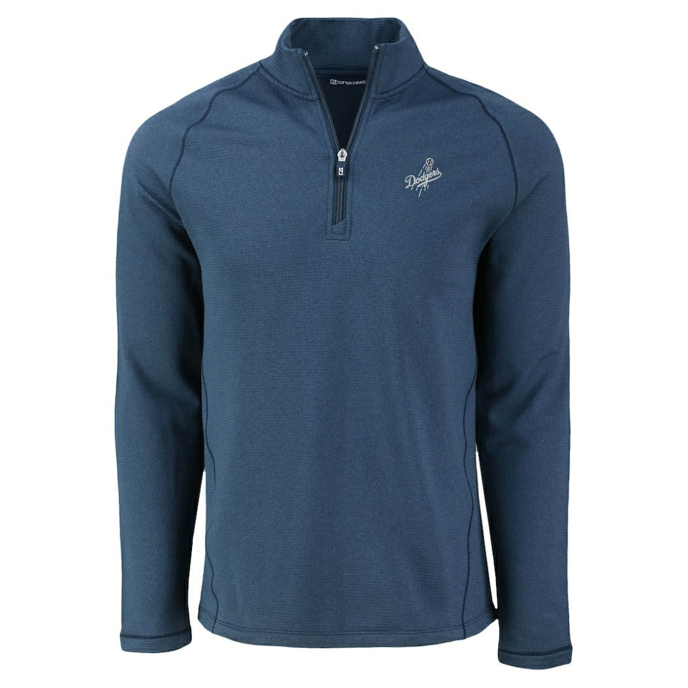 Los Angeles Dodgers Cutter & Buck Peshastin Eco Fleece Recycled Raglan Quarter-Zip Top - Heather Navy Tops