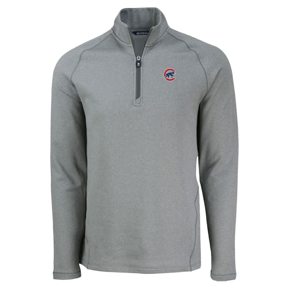 Chicago Cubs Cutter & Buck Peshastin Eco Fleece Recycled Raglan Quarter-Zip Top - Heather Gray Tops