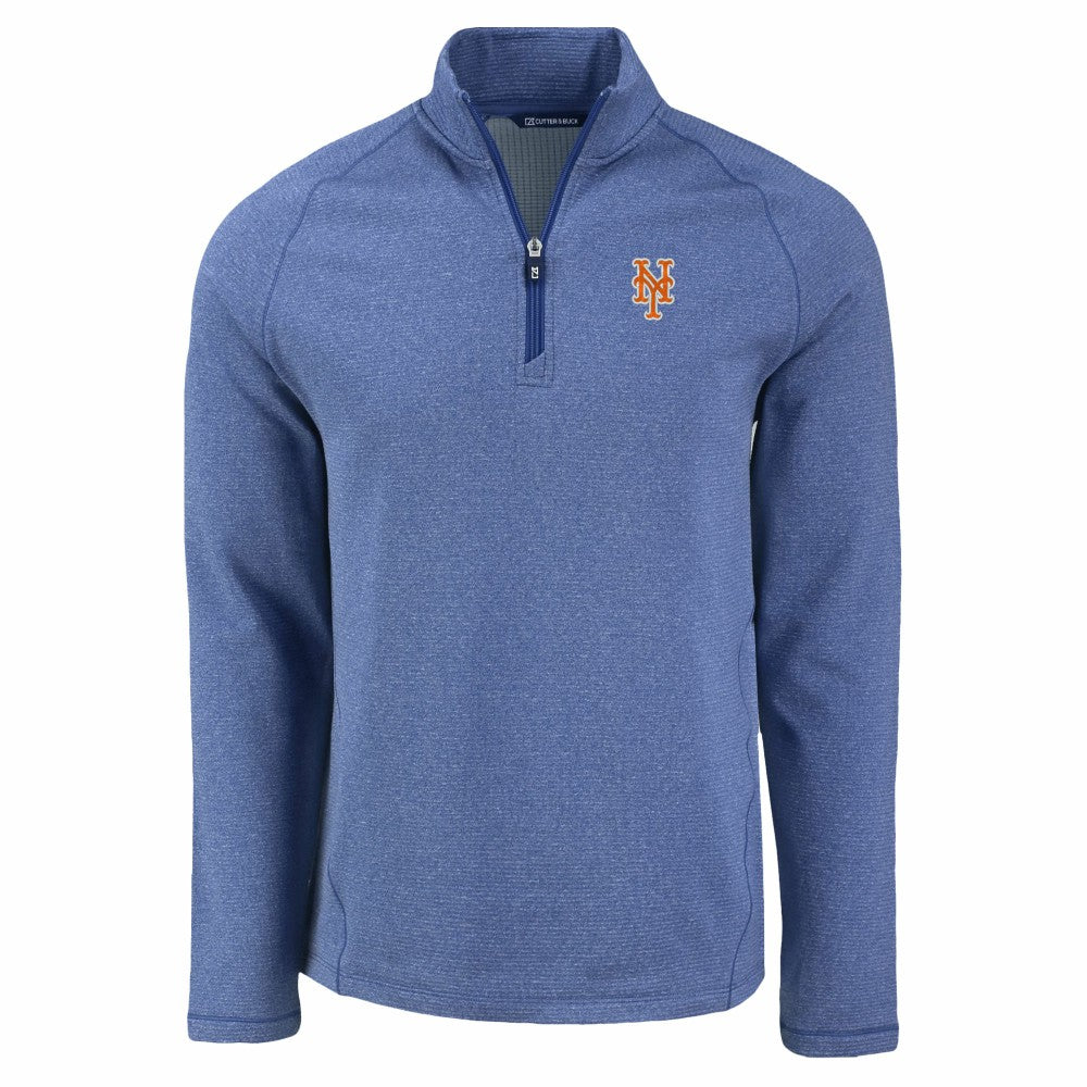New York Mets Cutter & Buck Peshastin Eco Fleece Recycled Raglan Quarter-Zip Top - Heather Blue Tops