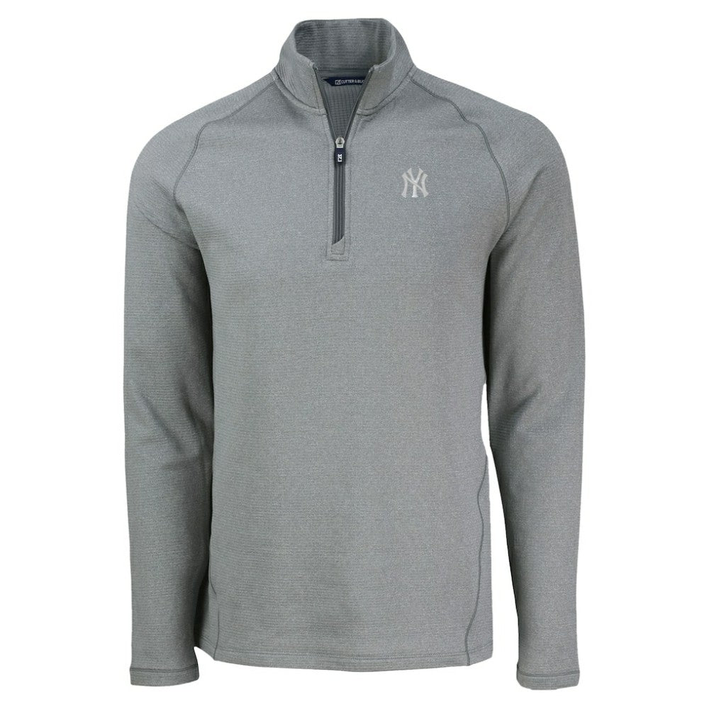 New York Yankees Cutter & Buck Peshastin Eco Fleece Recycled Raglan Quarter-Zip Top - Heather Gray Tops