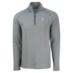 New York Yankees Cutter & Buck Peshastin Eco Fleece Recycled Raglan Quarter-Zip Top - Heather Gray Tops