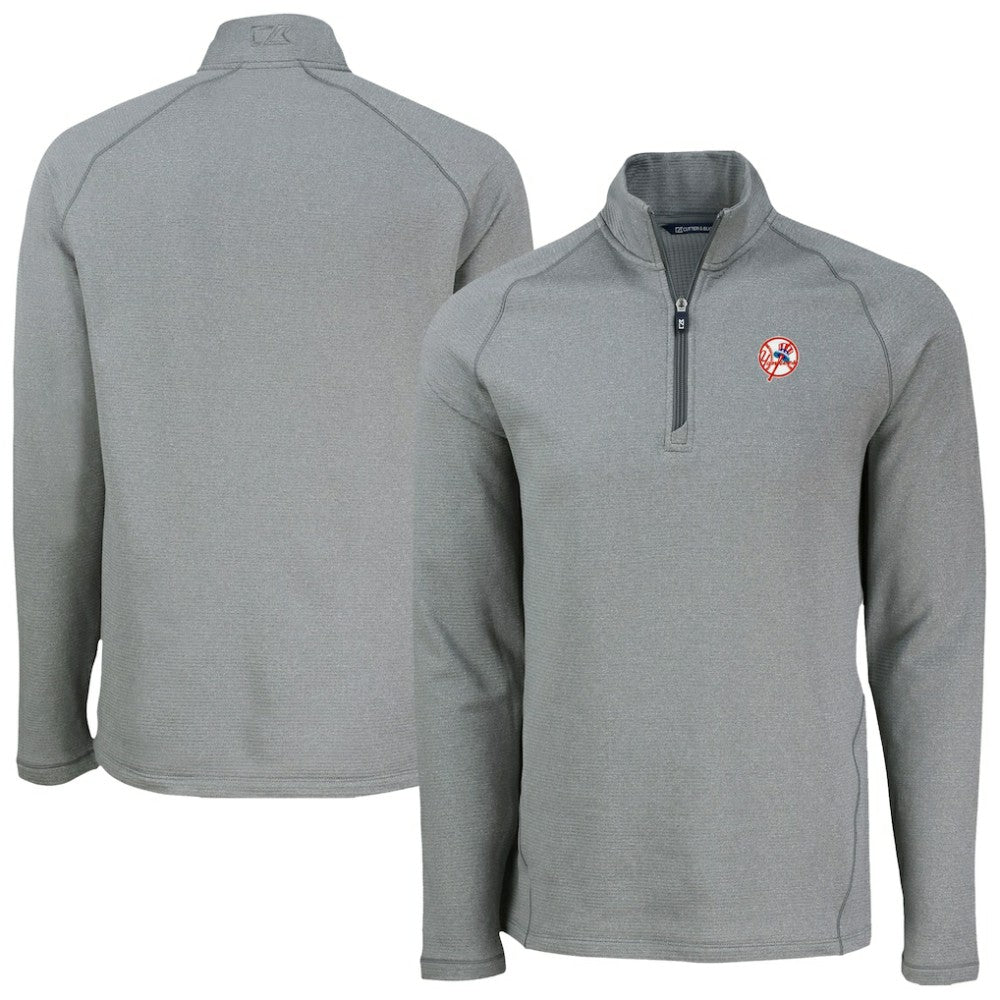 New York Yankees Cutter & Buck Peshastin Eco Fleece Recycled Raglan Quarter-Zip Top - Heather Gray Tops
