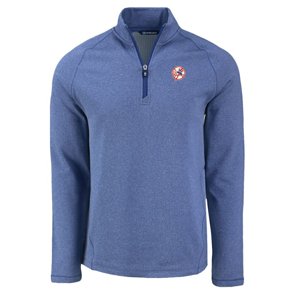 New York Yankees Cutter & Buck Peshastin Eco Fleece Recycled Raglan Quarter-Zip Top - Heather Blue Tops
