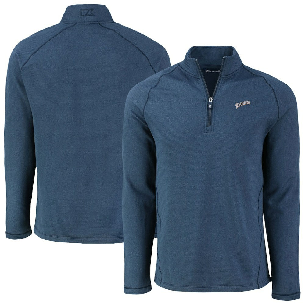 San Diego Padres Cutter & Buck Peshastin Eco Fleece Recycled Raglan Quarter-Zip Top - Heather Navy Tops