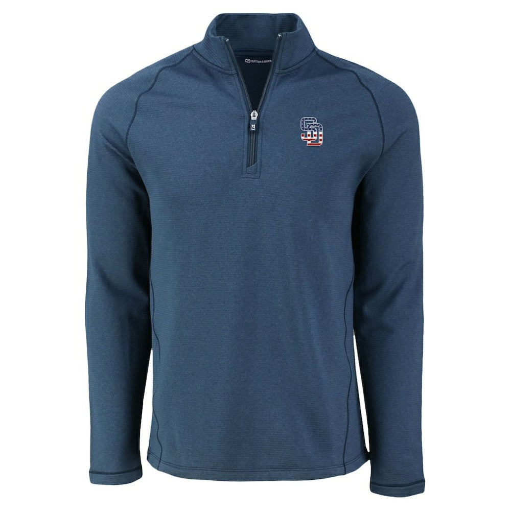 San Diego Padres Cutter & Buck Peshastin Eco Fleece Recycled Raglan Quarter-Zip Top - Heather Navy Tops