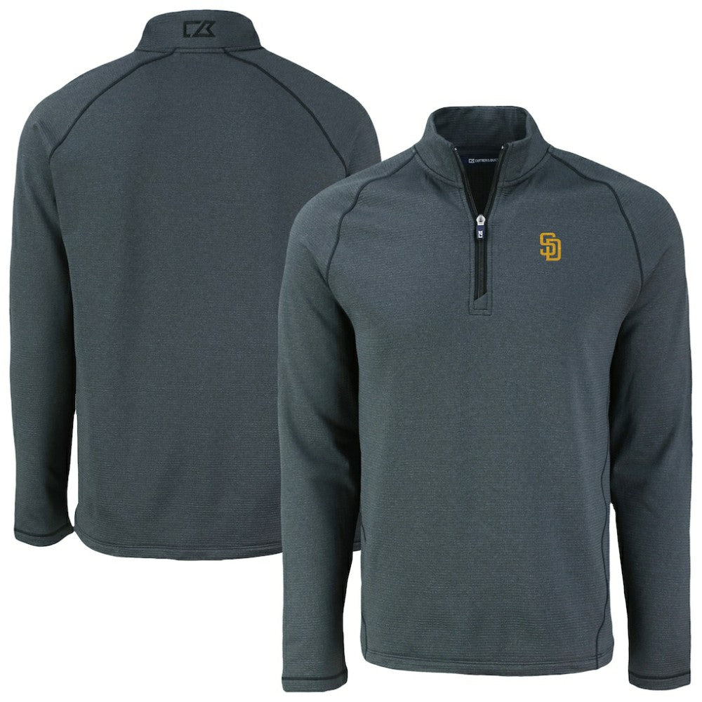 San Diego Padres Cutter & Buck Peshastin Eco Fleece Recycled Raglan Quarter-Zip Top - Heather Black Tops
