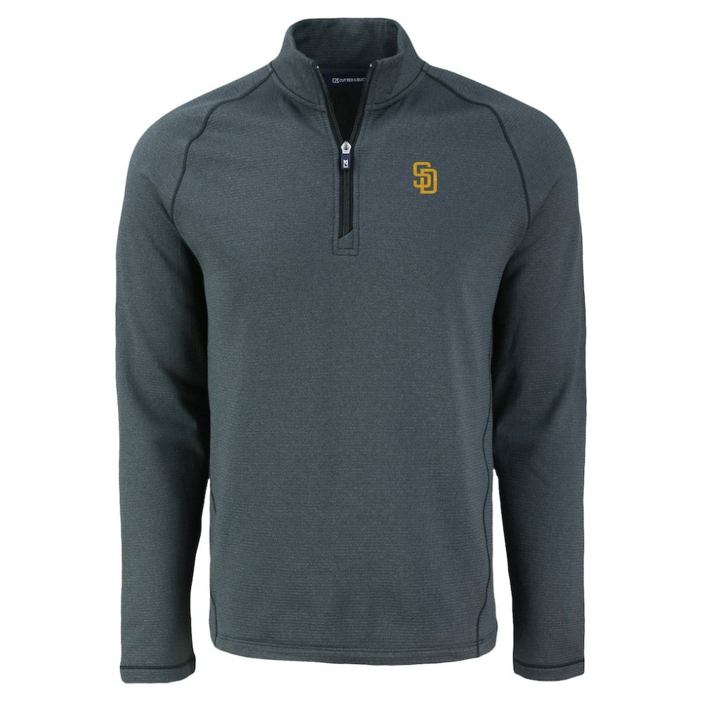 San Diego Padres Cutter & Buck Peshastin Eco Fleece Recycled Raglan Quarter-Zip Top - Heather Black Tops