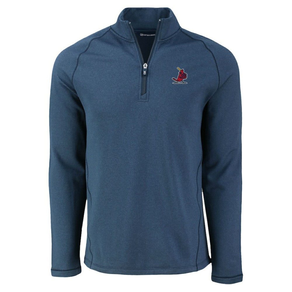 St. Louis Cardinals Cutter & Buck Peshastin Eco Fleece Recycled Raglan Quarter-Zip Top - Heather Navy Tops