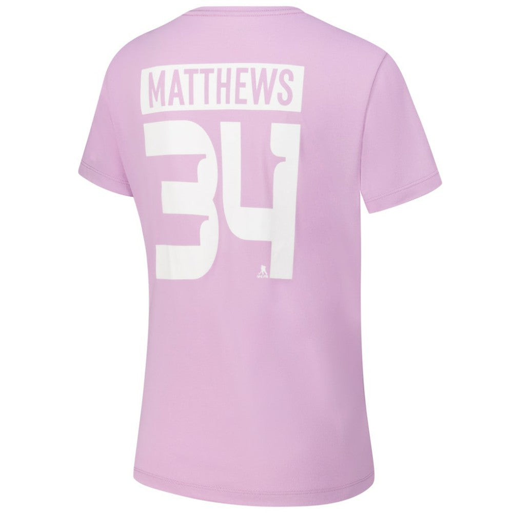 NHL Auston Matthews Toronto Maple Leafs Levelwear Women's Hockey Fights Cancer Anthem Name & Number T-Shirt - Lavender