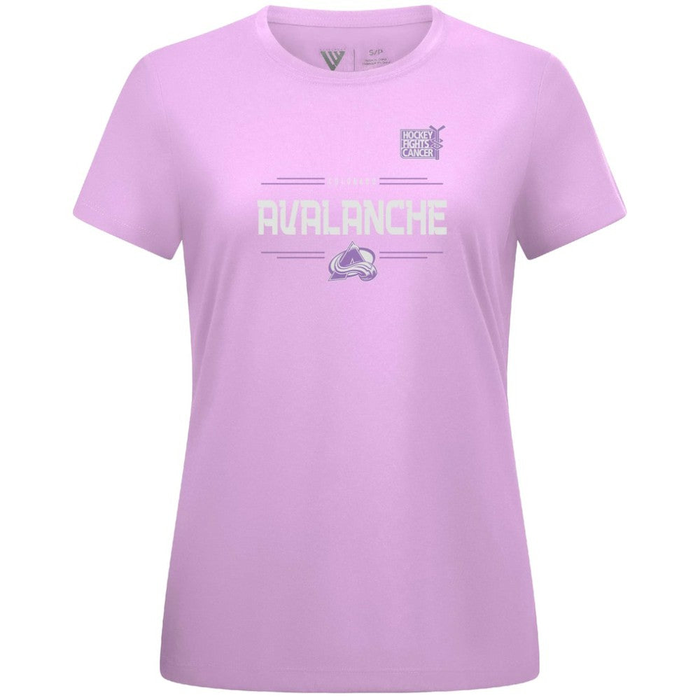 NHL Cale Makar Colorado Avalanche Levelwear Women's Hockey Fights Cancer Anthem Name & Number T-Shirt - Lavender