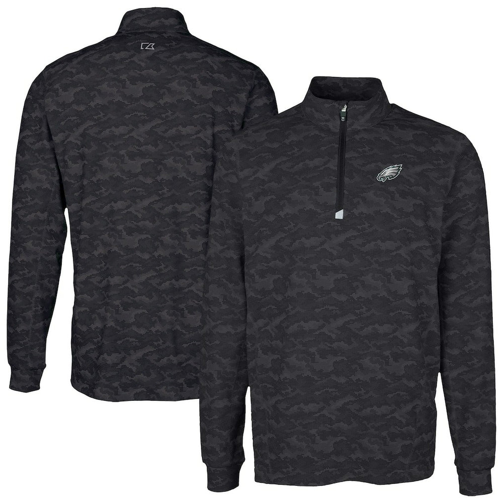 Philadelphia Eagles Cutter & Buck Traverse Camo Print Stretch Quarter-Zip Top Black