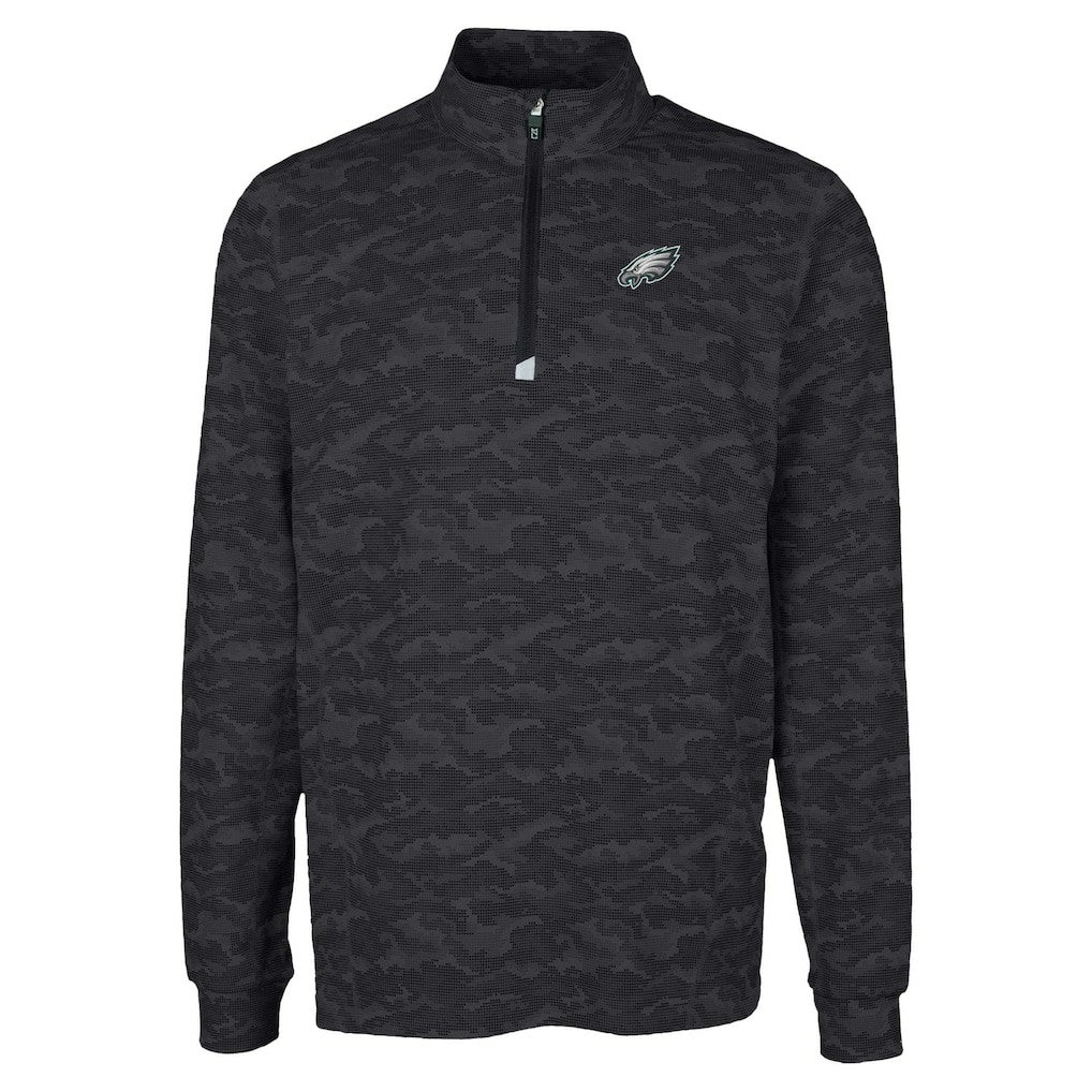 Philadelphia Eagles Cutter & Buck Traverse Camo Print Stretch Quarter-Zip Top Black