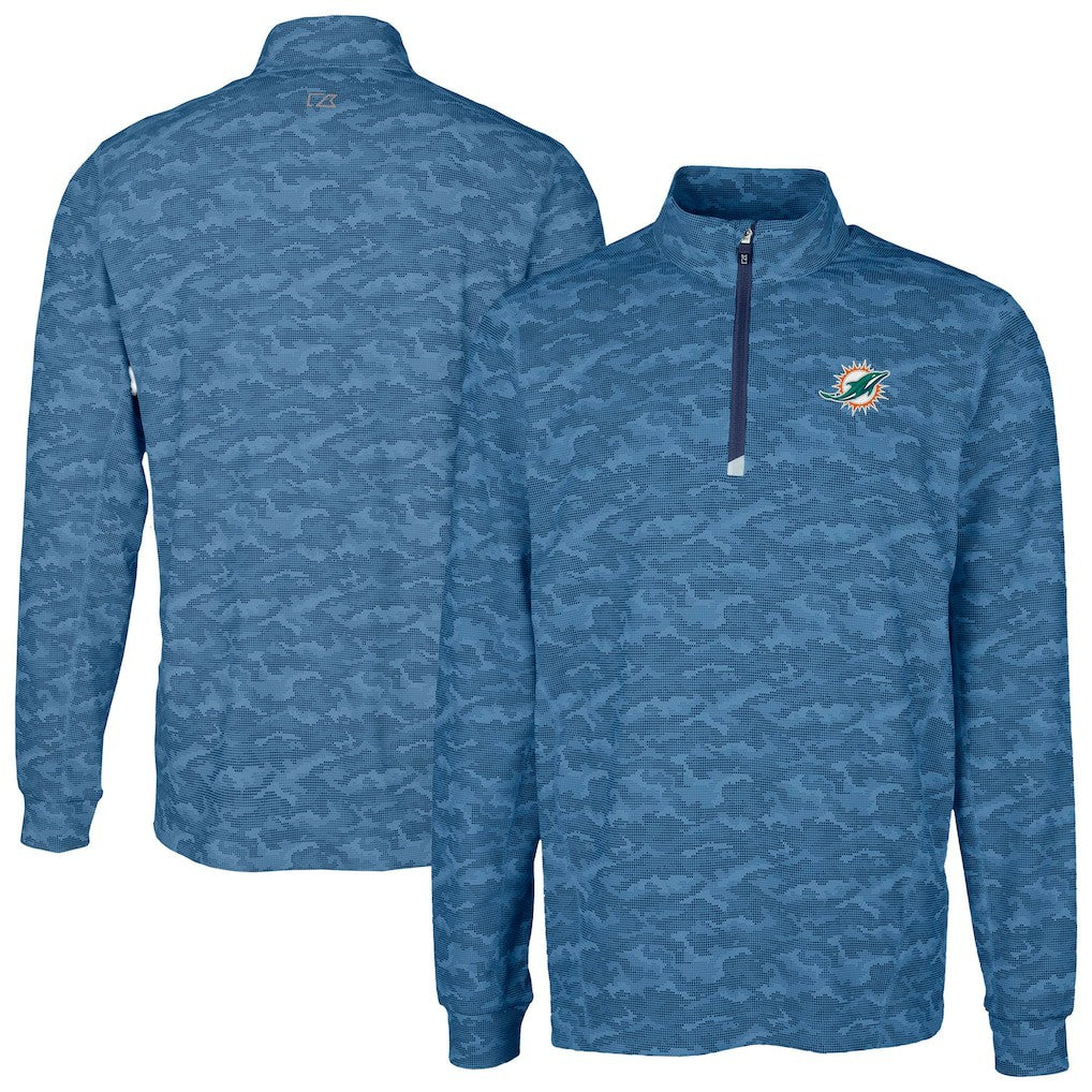 Miami Dolphins Cutter & Buck Traverse Camo Print Stretch Quarter-Zip Top Navy