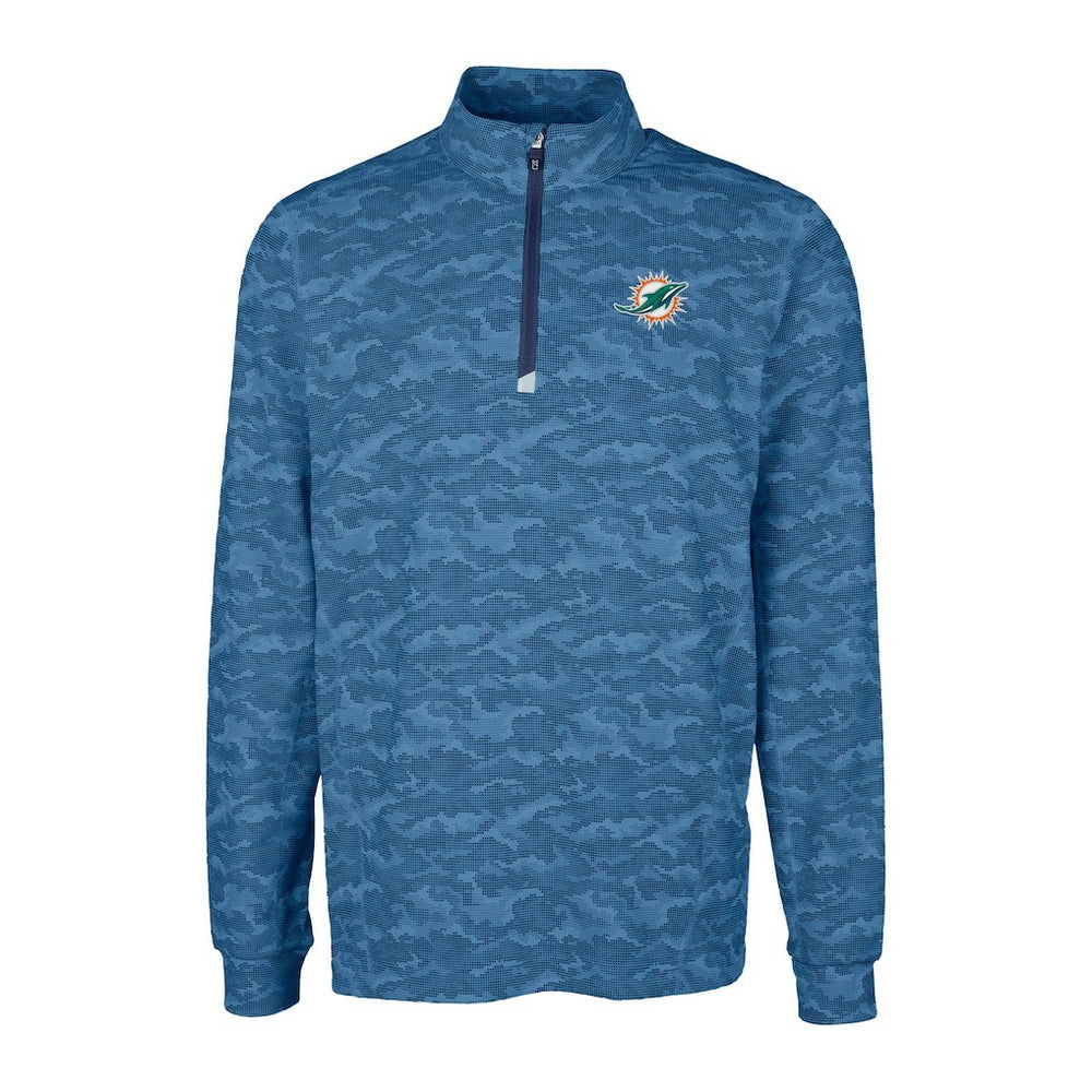 Miami Dolphins Cutter & Buck Traverse Camo Print Stretch Quarter-Zip Top Navy