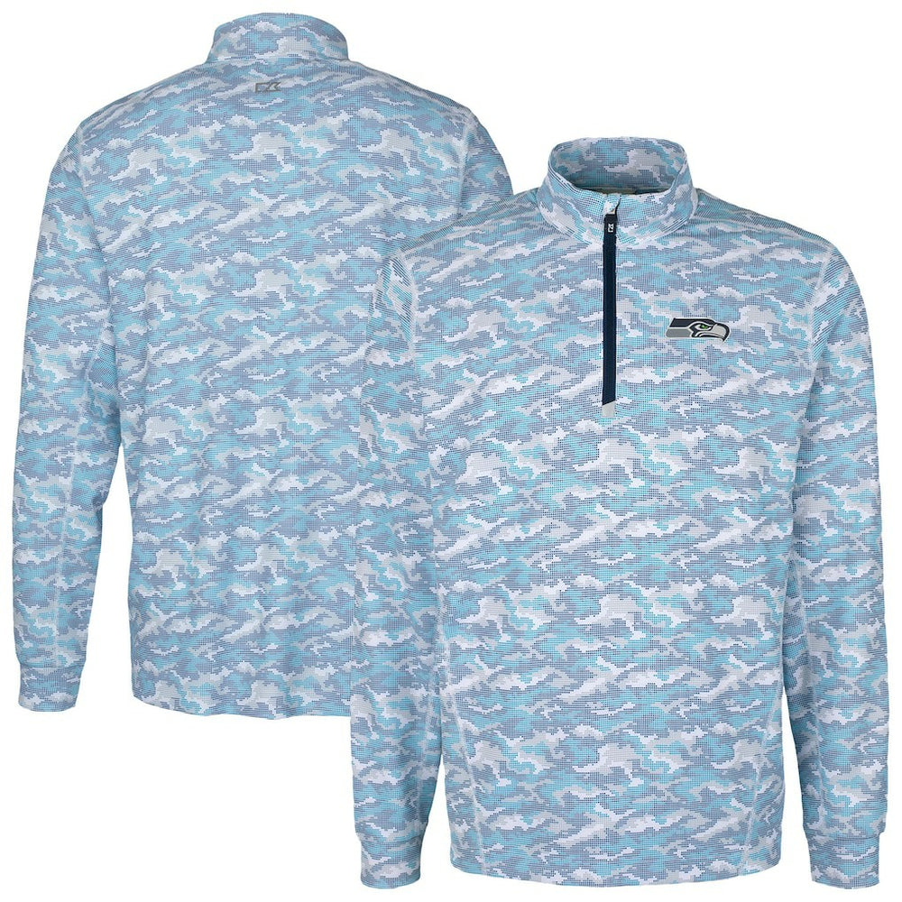 Seattle Seahawks Cutter & Buck Traverse Camo Print Stretch Quarter-Zip Top Navy
