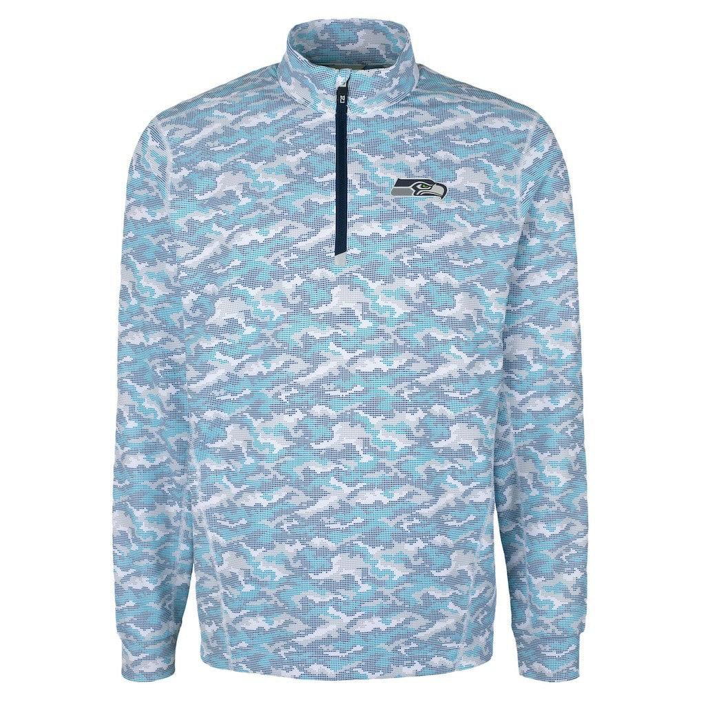 Seattle Seahawks Cutter & Buck Traverse Camo Print Stretch Quarter-Zip Top Navy