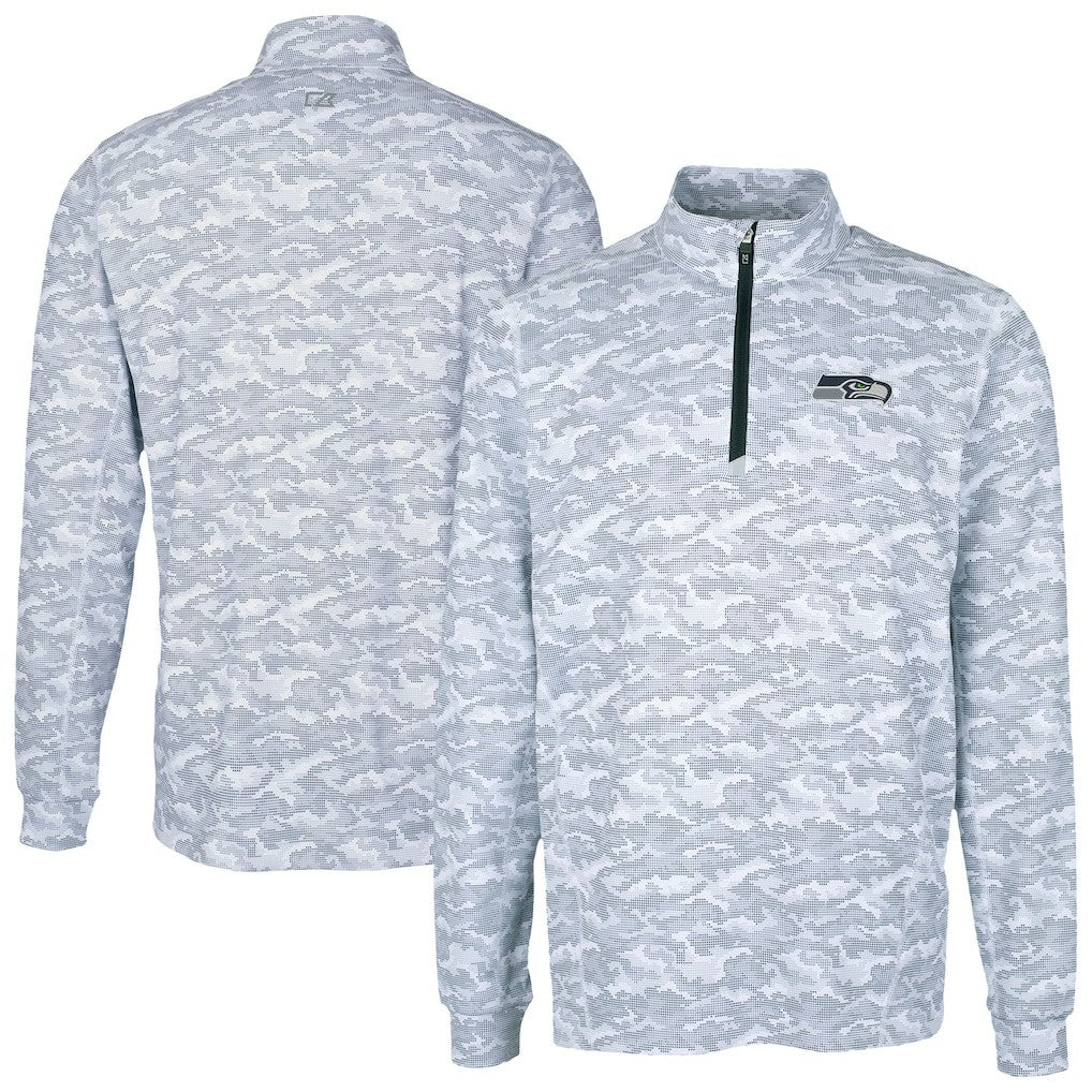 Seattle Seahawks Cutter & Buck Traverse Camo Print Stretch Quarter-Zip Top Charcoal