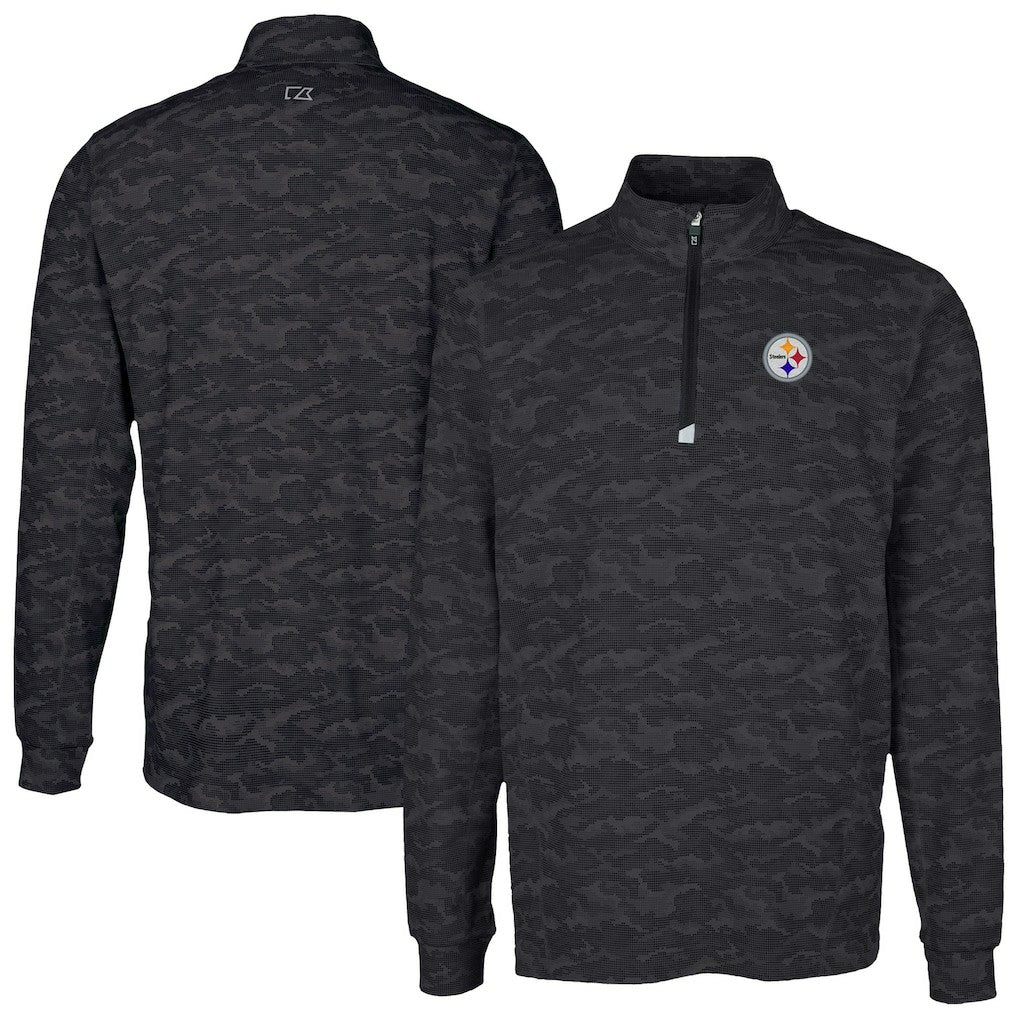 Pittsburgh Steelers Cutter & Buck Traverse Camo Print Stretch Quarter-Zip Top Black