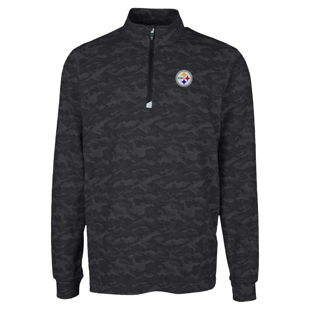 Pittsburgh Steelers Cutter & Buck Traverse Camo Print Stretch Quarter-Zip Top Black
