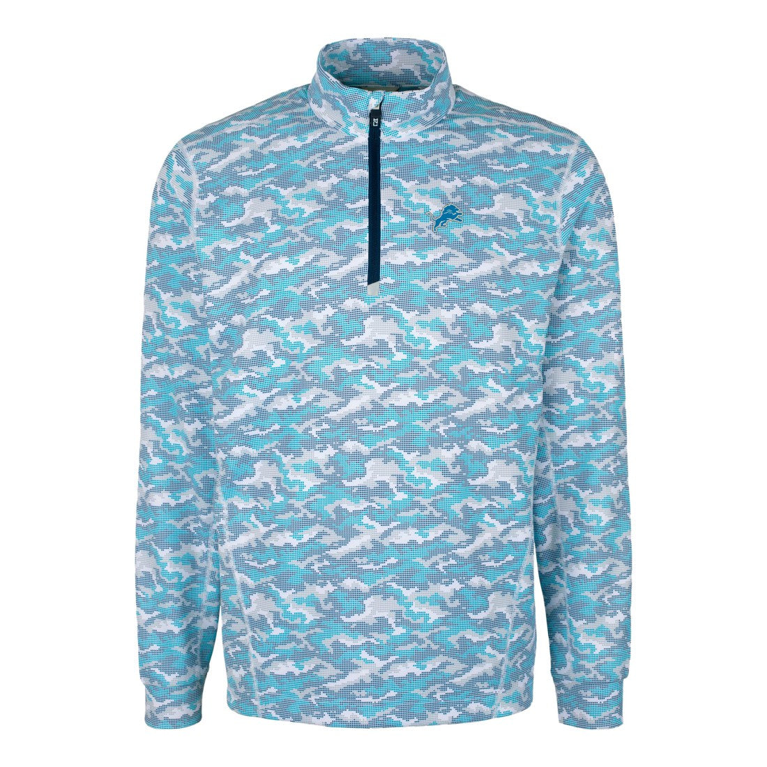 Detroit Lions Cutter & Buck Traverse Camo Print Stretch Quarter-Zip Pullover Top Blue