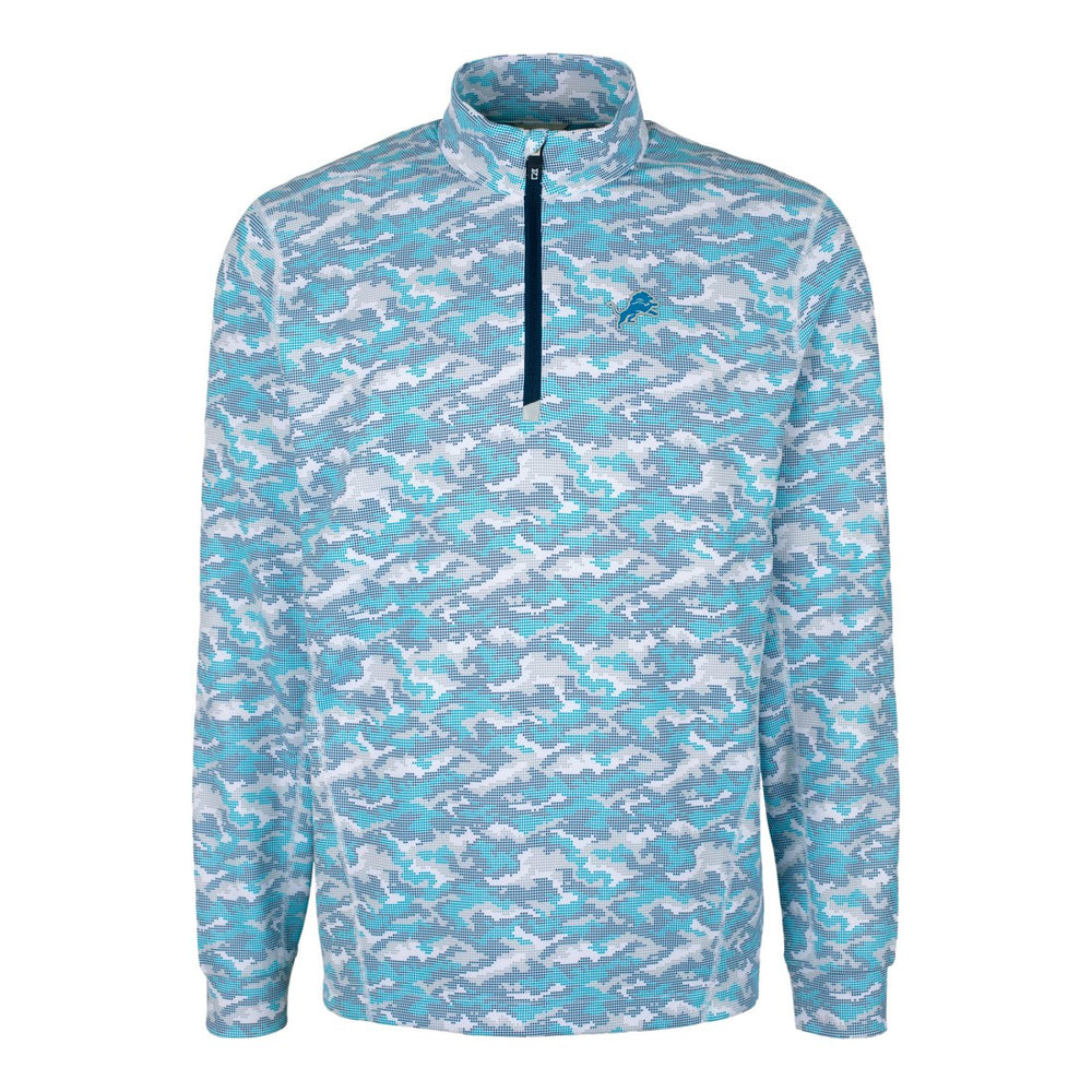Detroit Lions Cutter & Buck Traverse Camo Print Stretch Quarter-Zip Pullover Top Blue